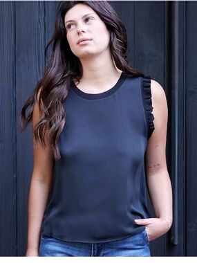 Current Air Black Ruffle-Trim Sleeveless Tank